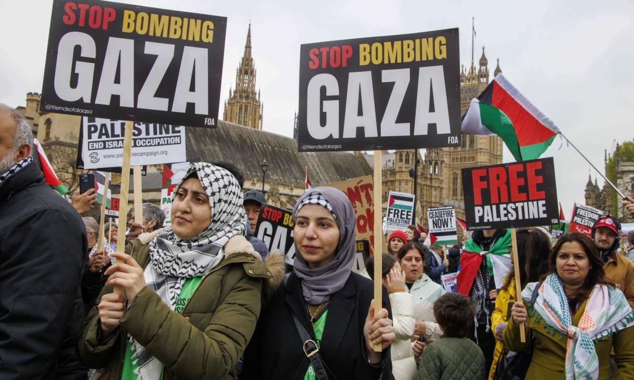 <span>A pro-Palestine march in Westminster on 27 April. </span><span>Photograph: Mark Thomas/Rex/Shutterstock</span>