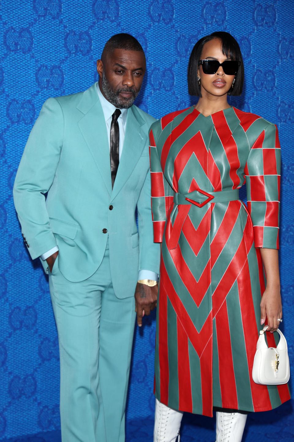 Idris Elba and Sabrina Dhowre arrive at the Gucci show during Milan Fashion Week Fall/Winter 2023/24 on January 13, 2023 in Milan, Italy.