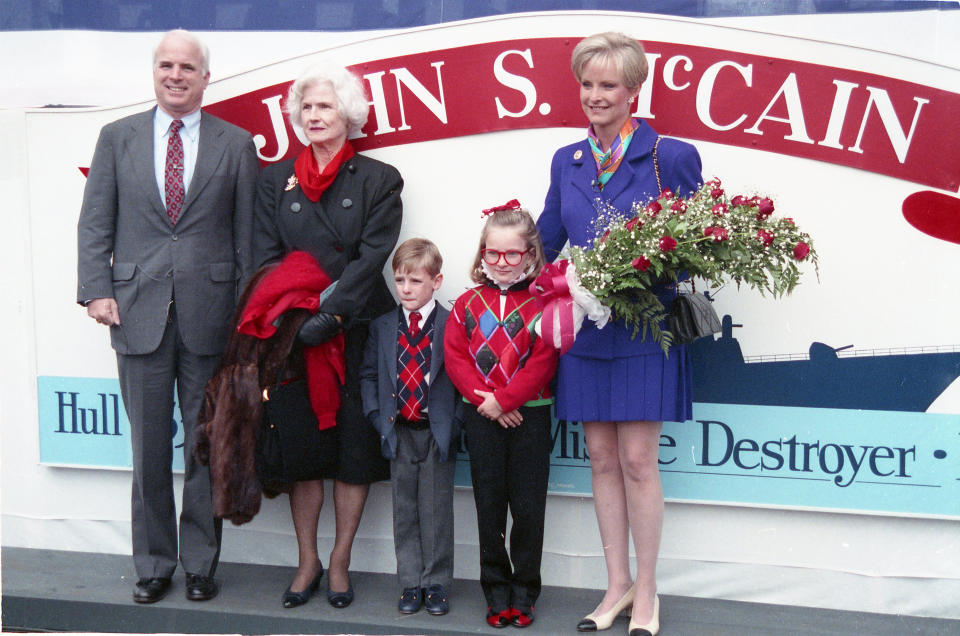 Members of the McCain family attend the christening of USS John S McCain (DDG-56), an Arleigh Burke-class destroyer, in Bath, Maine, on Sept. 26, 1992.