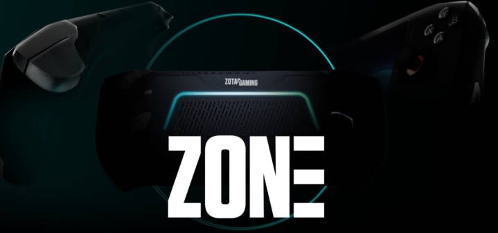 Promotional image of the Zotac Zone gaming handheld.