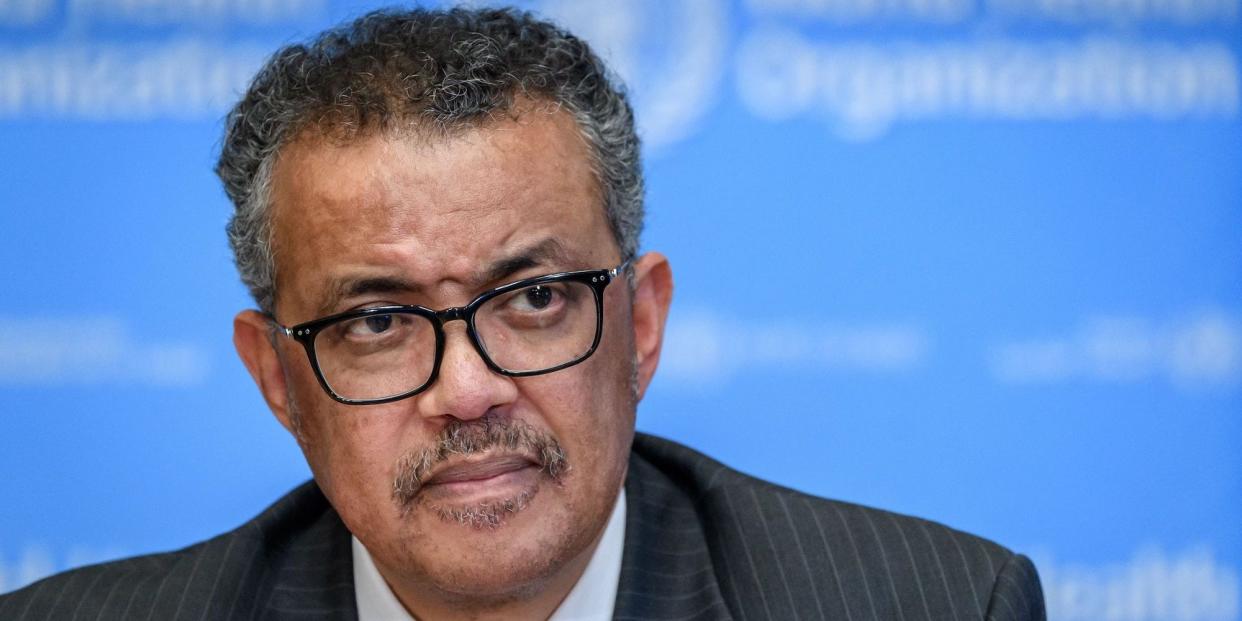 World Health Organization (WHO) Director-General Tedros Adhanom Ghebreyesu in Geneva on March 11.