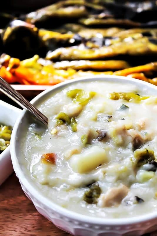 <p>The Hidden Veggies</p><p>This stew is the ultimate comfort food for any vegan who loves New Mexican green chile! It’s a cream-based soup made with vegan “chicken,” potatoes, veggies and fresh roasted green chiles!</p><p><strong>Get the recipe: <a href="https://thehiddenveggies.com/vegan-green-chile-stew/" rel="nofollow noopener" target="_blank" data-ylk="slk:Vegan Green Chile Stew;elm:context_link;itc:0;sec:content-canvas" class="link ">Vegan Green Chile Stew</a></strong></p>