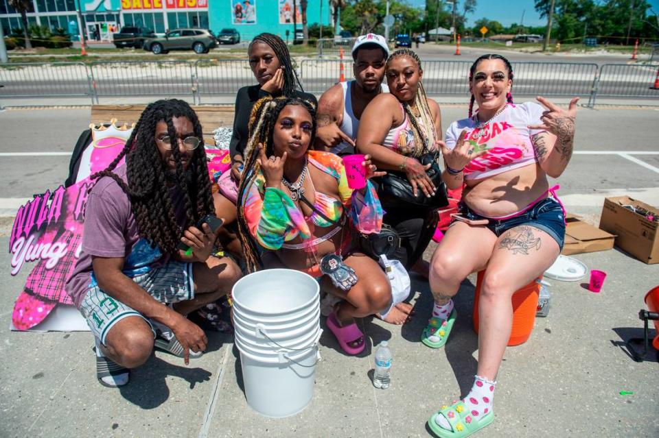 Spring breakers from New Orleans pose for a photo during Black Spring Break in Biloxi on Saturday, April 13, 2024.