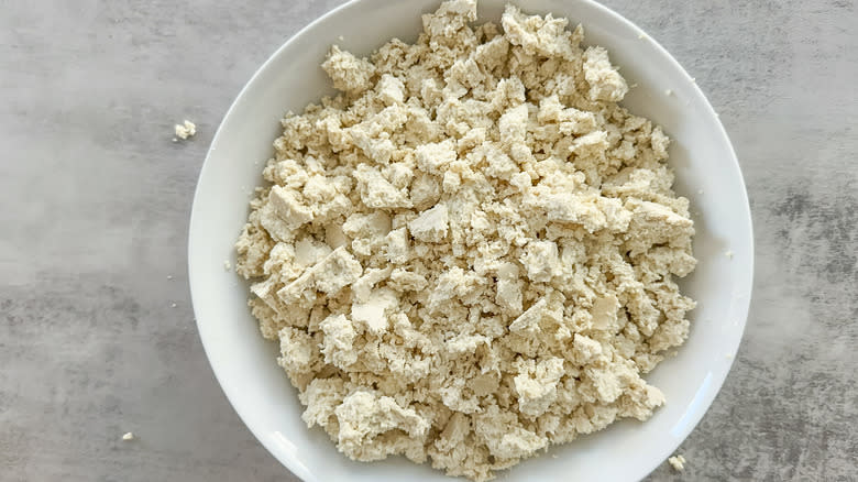 crumbled tofu in bowl