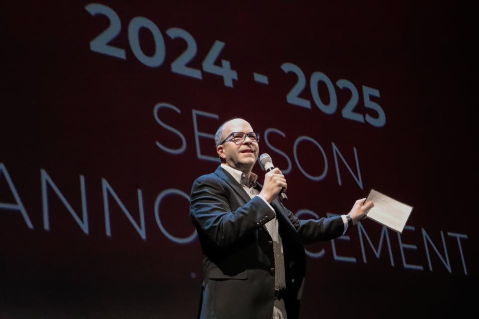 Producing Artistic Director Peter Rothstein announces the company’s 2024-25 season during a town hall-style event on March 25.