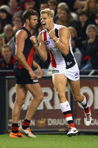 Skipper Nick Riewoldt led the Saints to an unlikely victory, kicking five goals.