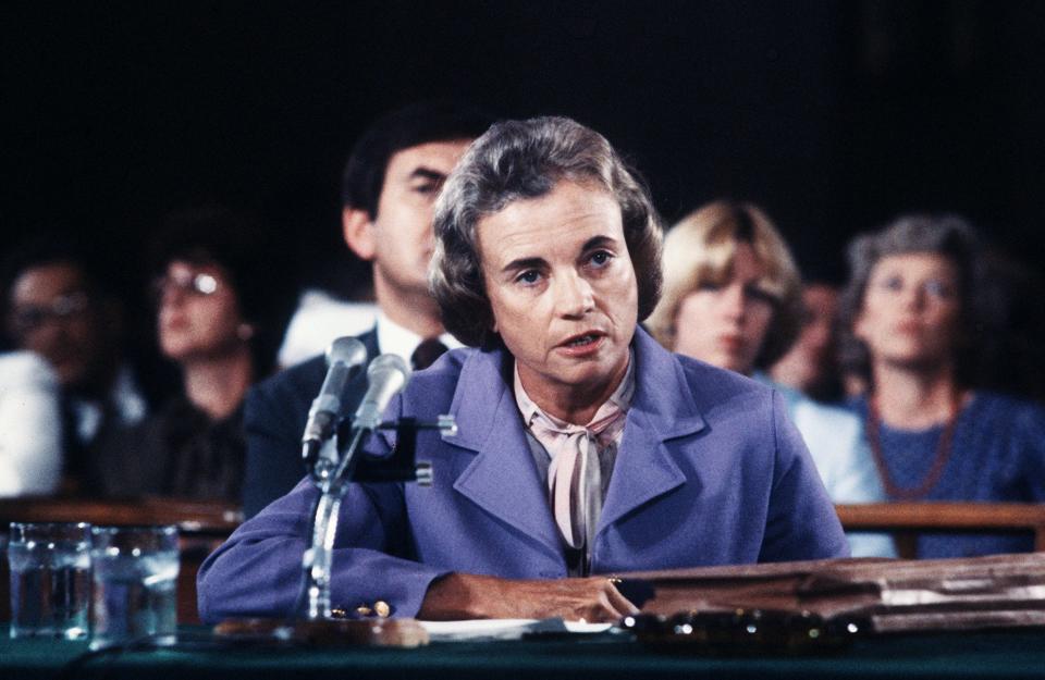 Supreme Court nominee Sandra Day O'Connor is shown speaking before a Senate hearing on her nomination to the U.S. Supreme Court in a Sept. 9, 1981 file photo.