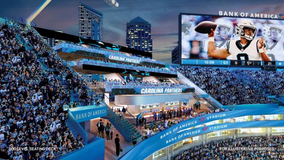 A rendering of proposed renovations at Bank of America Stadium, which would involve $650 million in money from the city of Charlotte.