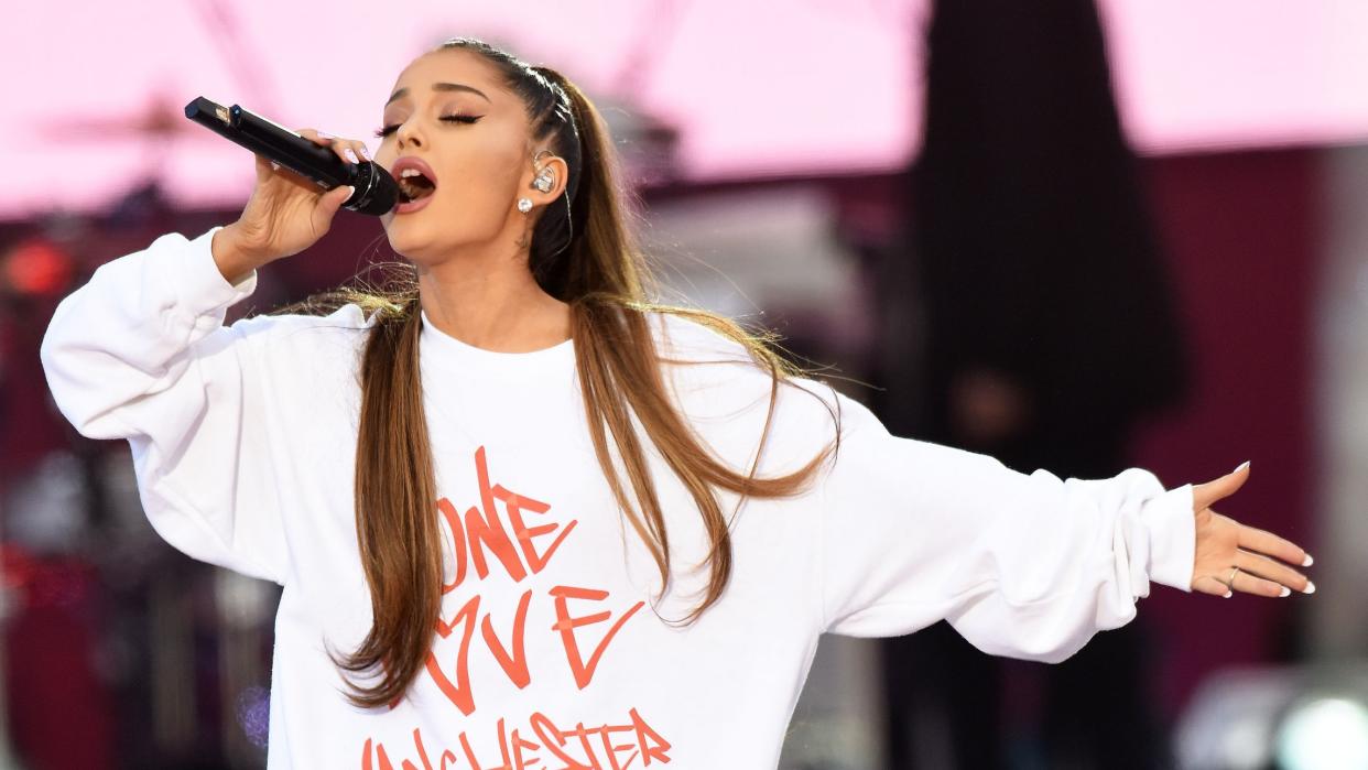 Ariana Grande performing during the One Love Manchester benefit concert (Handout photo issued by One Love Manchester)