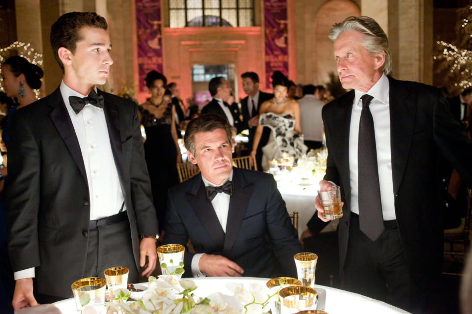 (L-R) Shia LaBeouf as Jacob Moore, Josh Brolin as Bretton James and Michael Douglas as Gordon Gekko in "Wall Street: Money Never Sleeps."