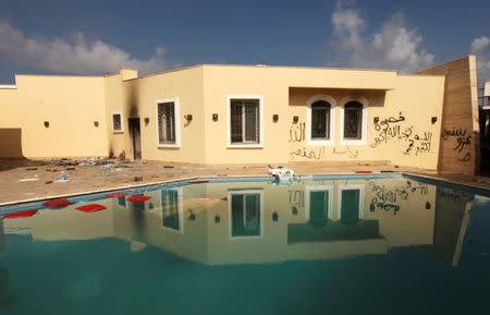 An exterior view of the U.S. consulate, which was attacked and set on fire by gunmen a day earlier, in Benghazi September 12, 2012. REUTERS/Esam Al-Fetori