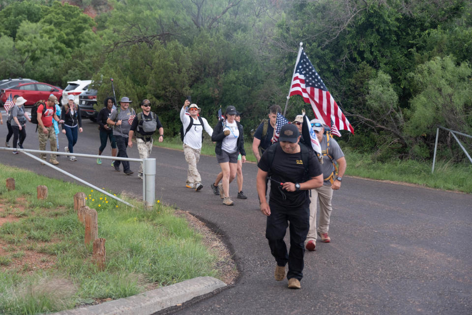 Marchers start the first leg of their hike during the Ruck Up Foundation's annual Memorial Day Ruck at Palo Duro Canyon in this May 2023 file photo.