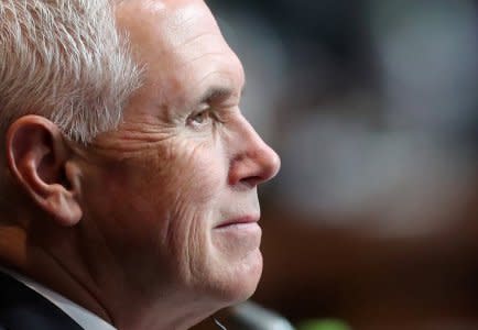 U.S. Vice President Mike Pence participates in the opening session of the Americas Summit in Lima, Peru April 14, 2018. REUTERS/Andres Stapff