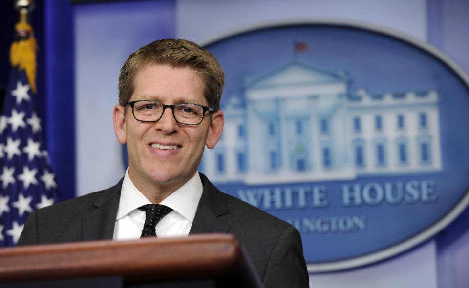 White House press secretary Jay Carney speaks during the daily briefing at the White House in Washington, Tuesday, May 6, 2014. Carney was asked about the situation in Ukraine and on climate change. (AP Photo/Susan Walsh)