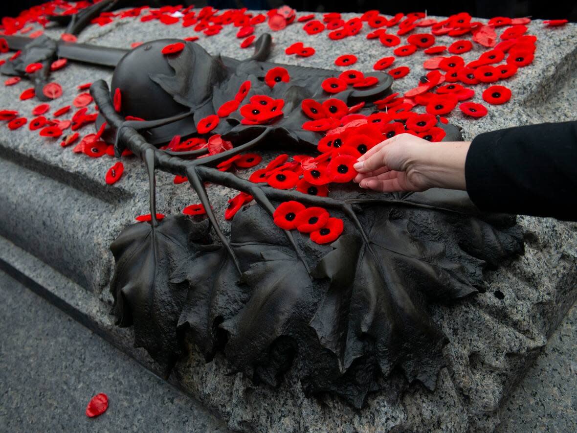 A poppy is placed on the Tomb of The Unknown Soldier following a Remembrance Day ceremony at the National War Memorial in Ottawa on Monday Nov. 11, 2019. (Sean Kilpatrick/The Canadian Press - image credit)