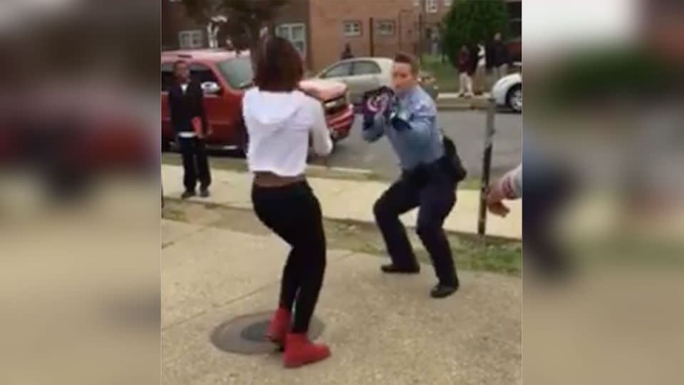 The officer and teenager can be seen 'krumping' to 'Watch Me (Whip/Nae Nae). Photo: Facebook/Adore Liyah