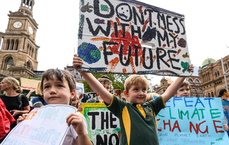 Young people protest in Sydney, Australia, as part of the global climate strike on March 15. (James Gourley via Getty Images)