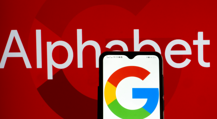 Alphabet Inc. (GOOG, GOOGL) and Google logos seen displayed on a smartphone