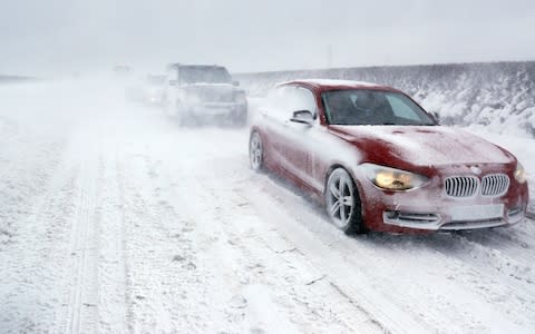 Cars on the A192 near Blyth, Northumberland on Thursday, as the 'Beast from the East' continued to make roads treacherous