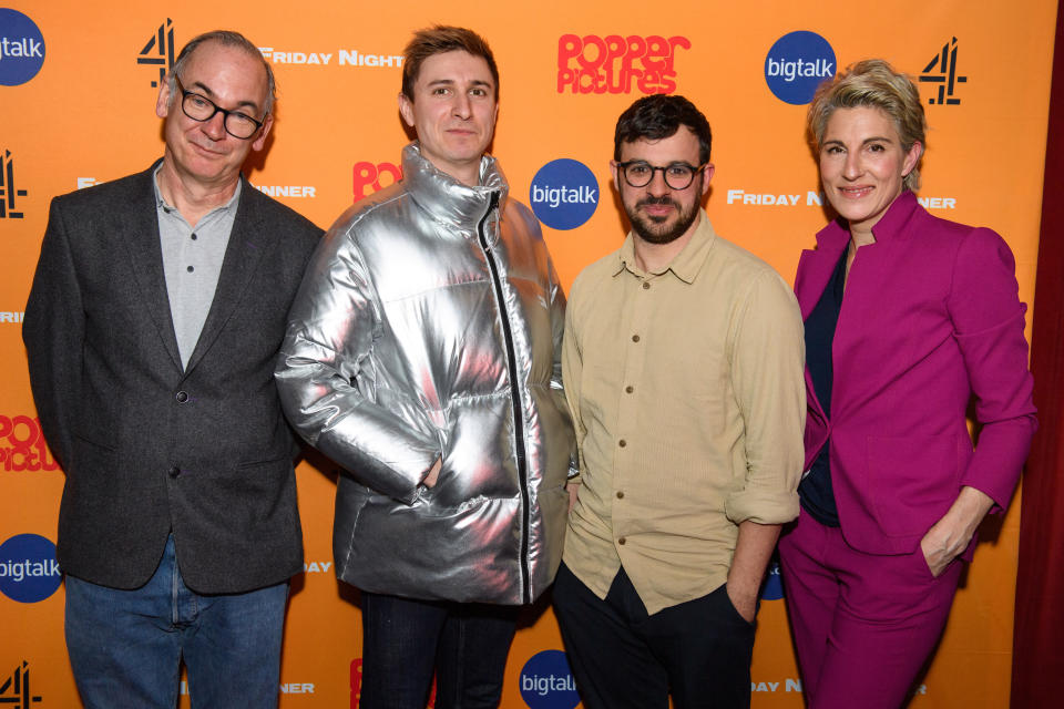 Paul Ritter, Tom Rosenthal, Simon Bird and Tamsin Greig attending a screening of Friday Night Dinner, at the Curzon Soho in London. Picture date: Monday March 9, 2020. Photo credit should read: Matt Crossick/Empics