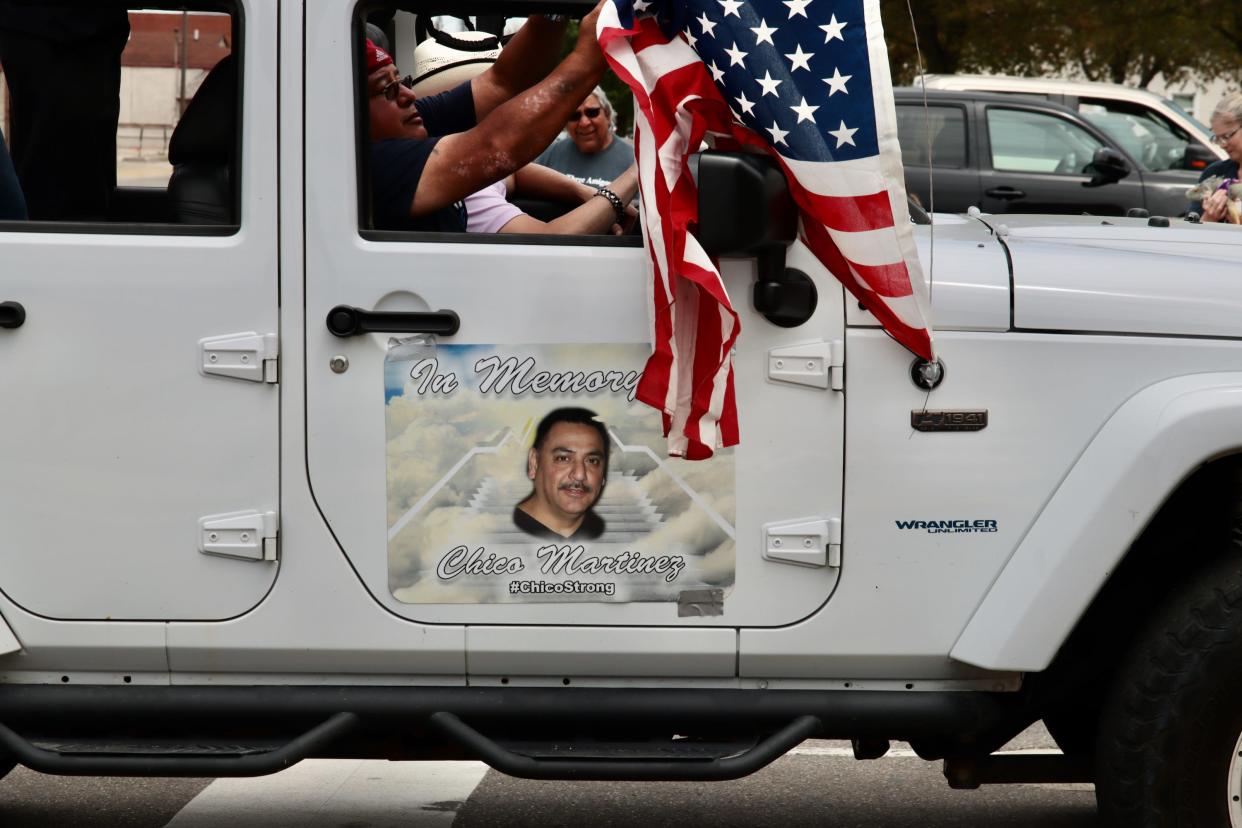 One of the vehicles at the beginning of the Chico's Annual Cinco de Mayo Parade in Adrian was decorated with Chico Martinez's photo Saturday, May 6, 2023. Martinez died in November 2022, and the annual Cinco de Mayo Parade and Festival were named in his memory.