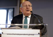 Mike Gapes speaks during a press conference to announce the new political party, The Independent Group, in London, Monday, Feb. 18, 2019. Seven British Members of Parliament say they are quitting the main opposition Labour Party over its approach to issues including Brexit and anti-Semitism. Many Labour MPs are unhappy with the party's direction under leader Jeremy Corbyn, a veteran socialist who took charge in 2015 with strong grass-roots backing. (AP Photo/Kirsty Wigglesworth)