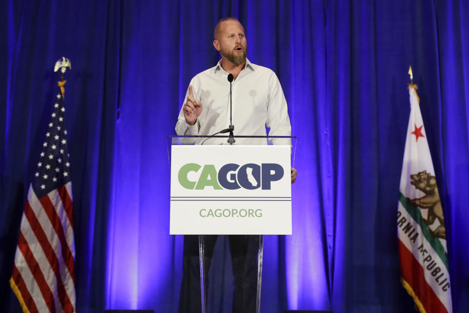 Brad Parscale campaign manager for Trump's 2020 reelection campaign speaks during the California GOP fall convention on Saturday, Sept. 7, 2019, in Indian Wells, Calif. (AP Photo/Chris Carlson)