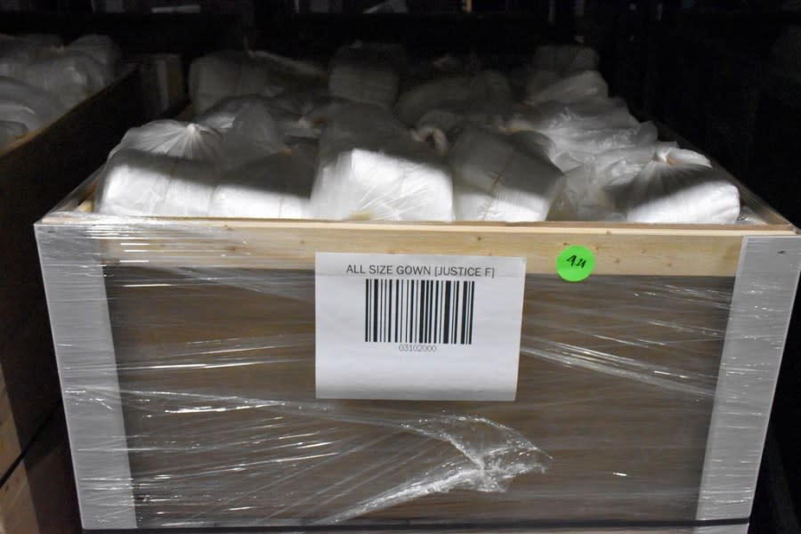 Boxes of personal protection equipment maintained by the Missouri Department of Health and Senior Services are shown stacked in a warehouse in Jefferson City, Mo., on Dec. 1, 2023. (Brad Bashore/Missouri Department of Health and Senior Services via AP)