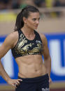 Woman's Pole Vaulter Yelena Isinbayeva prepares to jump at the Herculis International Athletism Meeting at Stade Louis II on July 20, 2012 in Monaco, Monaco. (Photo by Didier Baverel/Getty Images)