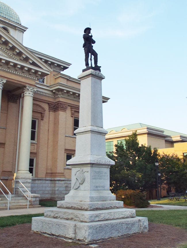 The Confederate monument outside of the Randolph County Courthouse. The monument was erected in 1911.