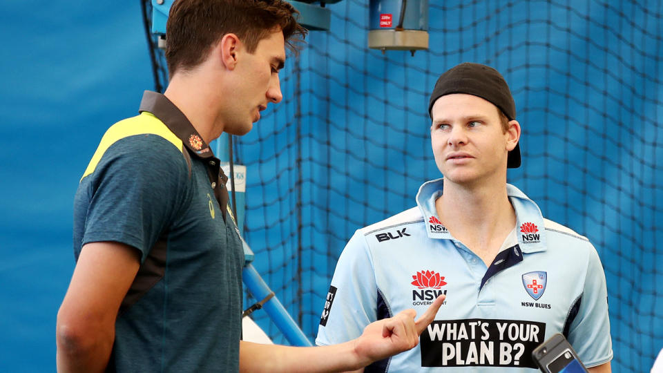 Pat Cummins met up with Steve Smith at a November nets session. Pic: Getty