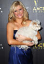 <p>He's no Bruiser, but Legally Blonde The Musical's leading lady, Lucy Durack, took a fluffy friend onto the AACTAs red carpet. Adorbale.</p>