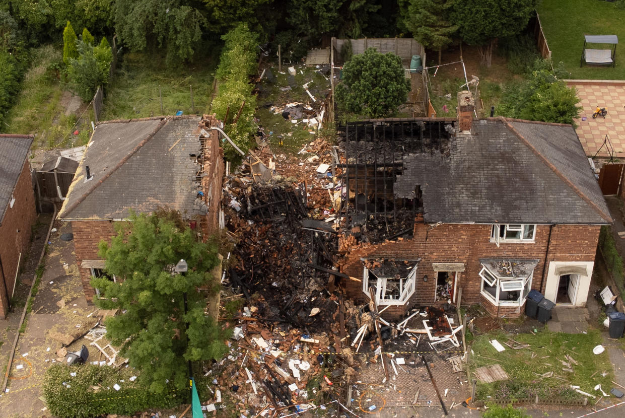 The scene in Dulwich Road, Kingstanding, Birmingham, where a man suffered life threatening injuries after an explosion destroyed a house on Sunday and caused damage to other properties and vehicles nearby. Picture date: Monday June 27, 2022.