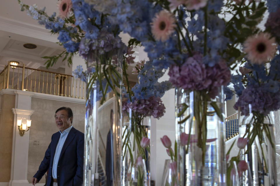 Huawei's founder Ren Zhengfei, leaves after an interview at the Huawei campus in Shenzhen in Southern China's Guangdong province on Tuesday, Aug. 20, 2019. Ren said he expects no relief from U.S. export curbs due to the political climate in Washington but expresses confidence the company will thrive with its own technology. (AP Photo/Ng Han Guan)