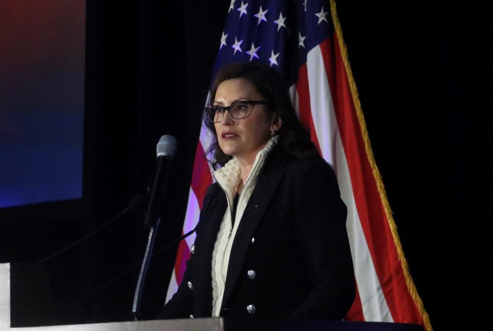 Gov. Gretchen Whitmer spoke to the audience pledging Michigan's full support of Israel during a gathering of members of the Jewish faith and their supporters at Congregation Shaarey Zedek on Monday, Oct. 9, 2023 for a rally in support of Israel after an attack by Hamas began over the weekend.