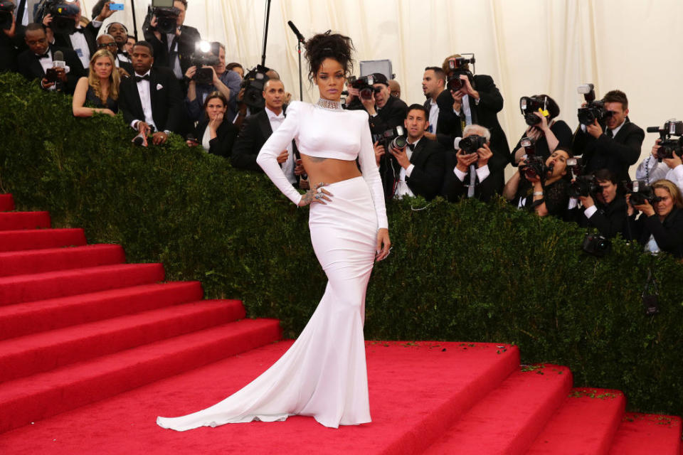 Rihanna arriving at the Met Gala carpet