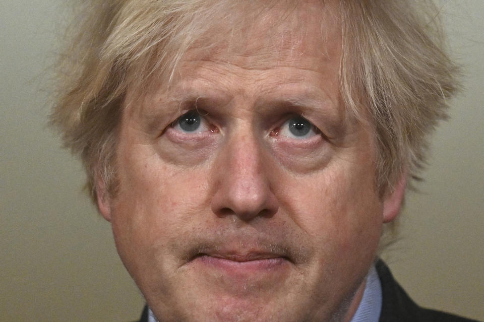 Prime Minister Boris Johnson during a media briefing in Downing Street, London, on coronavirus (Covid-19). Picture date: Tuesday January 26, 2021. (Photo by Justin Tallis/PA Images via Getty Images)