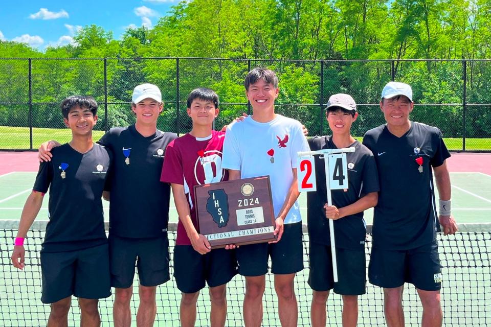 Dunlap High School celebrates with its 2024 Class 1A Dunlap Sectional championship plaque Saturday, May 18, 2024.