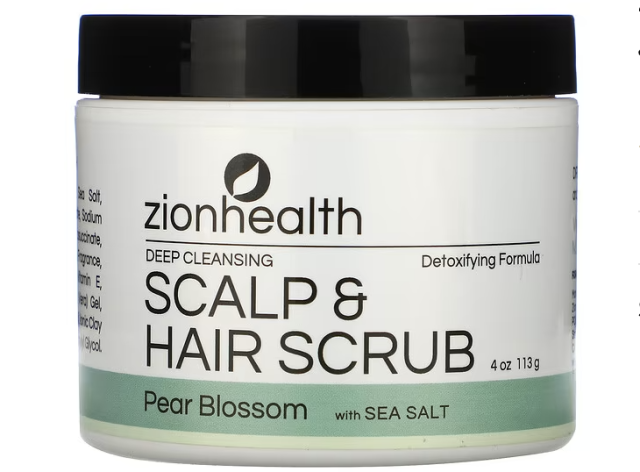 Zion Health, Deep Cleansing Scalp &amp; Hair Scrub, Pear Blossom with Sea Salt, 113g. PHOTO: iHerb