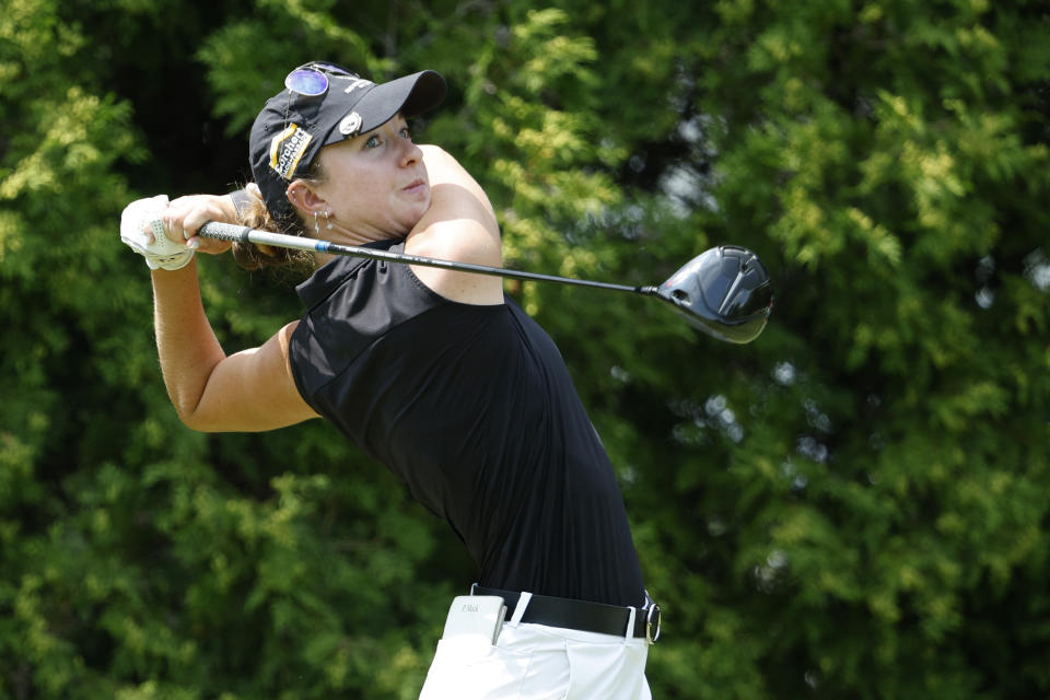 Polly Mack of Germany plays her shot from the sixth tee during the final round of the Dow Great Lakes Bay Invitational at Midland Country Club on July 22, 2023 in Midland, Michigan. (Photo by David Berding/Getty Images)