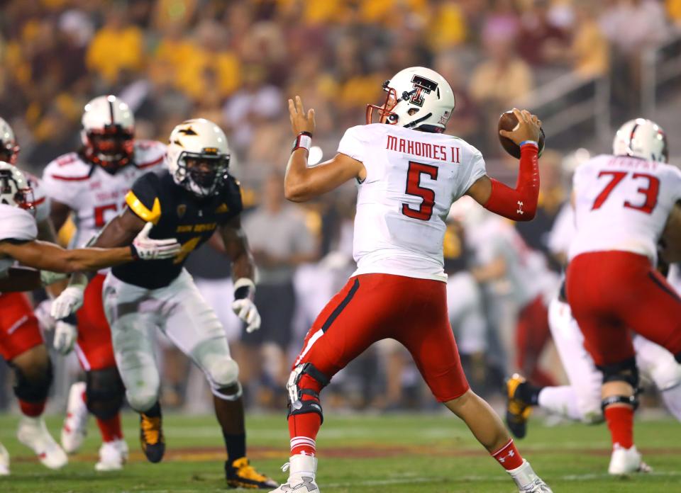 Texas Tech quarterback Patrick Mahomes II throws the ball against Arizona State on Sept. 10, 2016.