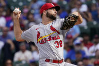 St. Louis Cardinals relief pitcher Kodi Whitley throws against the Chicago Cubs during the seventh inning of a baseball game in Chicago, Sunday, Sept. 26, 2021. (AP Photo/Nam Y. Huh)