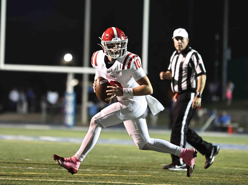 Indian Hill quarterback John Podojil returned Friday night after being injured iin the first game of the season. He  completed 10-of-12 passes for 214 yards and threw three touchdown passes.