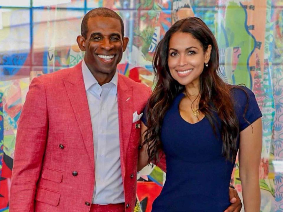 <p>Tracey Edmonds Instagram</p> Deion Sanders and Tracey Edmonds at the Southern Heritage Classic Game in Memphis in 2021