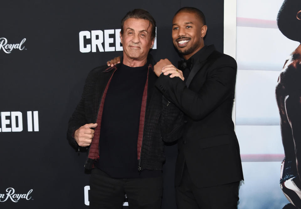 NEW YORK, NEW YORK - NOVEMBER 14: Sylvester Stallone and Michael B. Jordan attend the 'Creed II' New York Premiere at AMC Loews Lincoln Square on November 14, 2018 in New York City. (Photo by Daniel Zuchnik/WireImage)