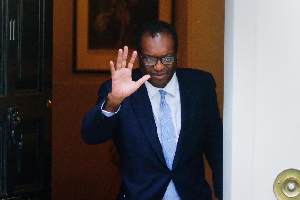 Outgoing Chancellor of the Exchequer Kwasi Kwarteng leaves 11 Downing Street, London, after he accepted Prime Minister Liz Truss' request he 