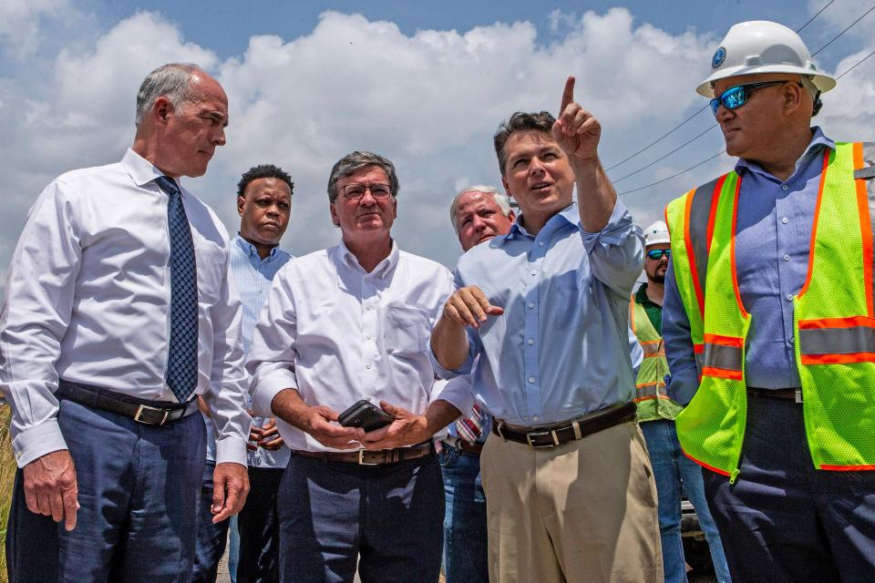 Government officials visited and inspected the site of the collapsed portion of Route 95 northbound over Cottman Avenue in Philadelphia, PA, on Monday, June 12, 2023. 