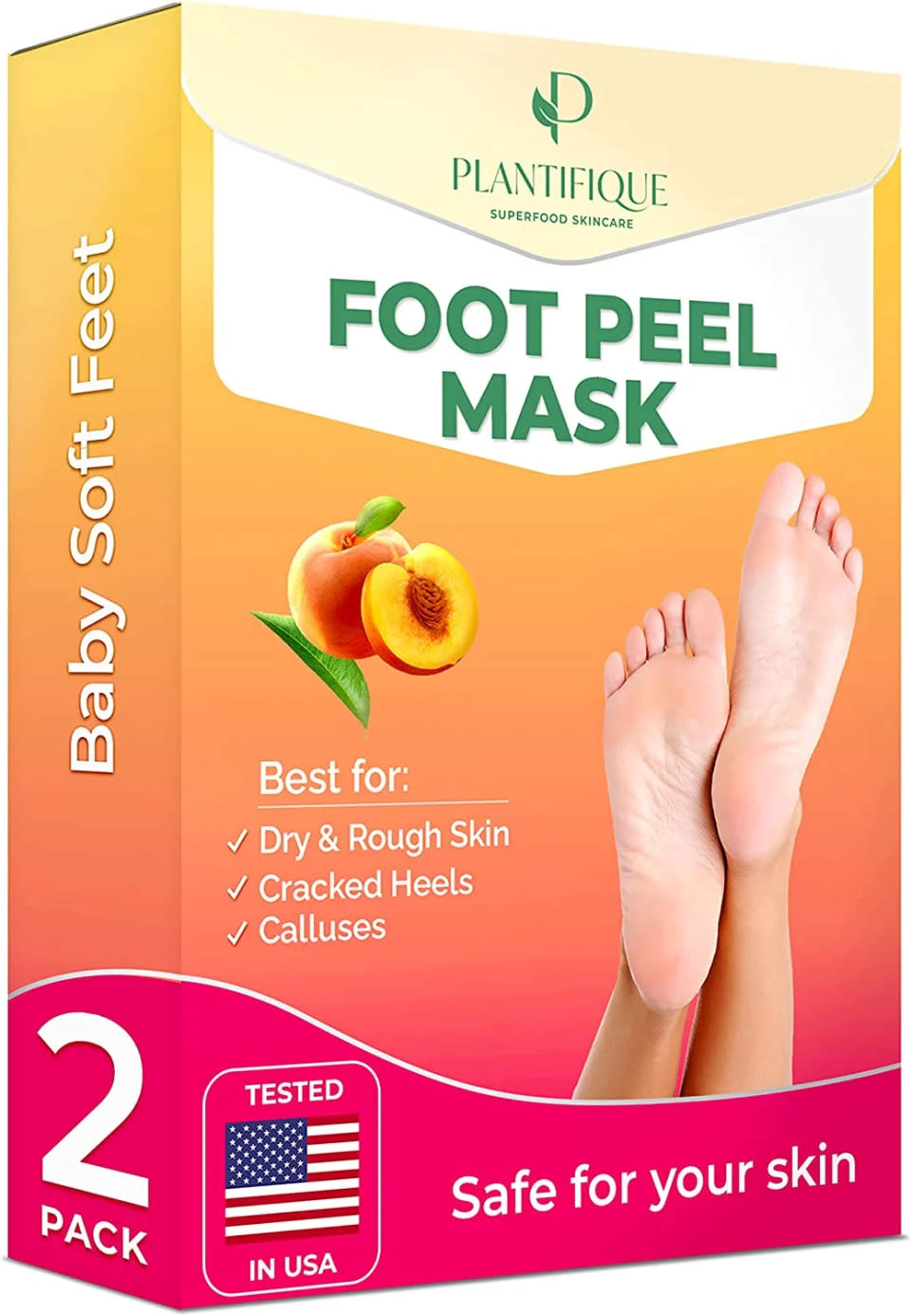 Mascarilla exfoliante para los pies Plantifique con melocotón. Imagen vía Amazon.