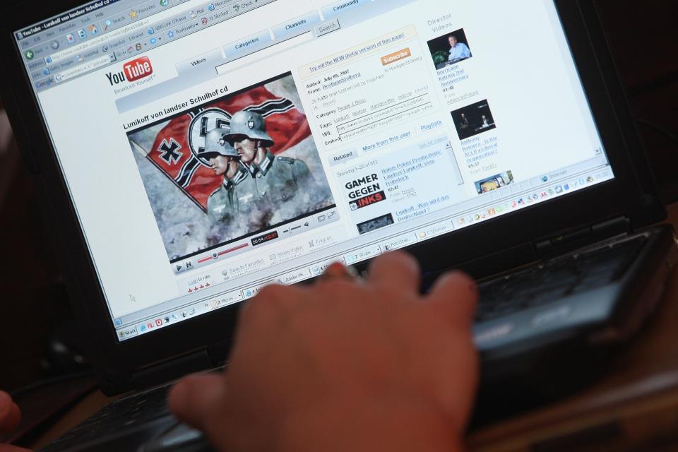 A video from the German neo-Nazi music band Lunikoff is seen on YouTube on August 27, 2007 in Berlin, Germany. German government officials have called for an investigation into YouTube for allowing right-wing groups to use the Internet platform for disseminating neo-Nazi material. (Photo: Sean Gallup via Getty Images)