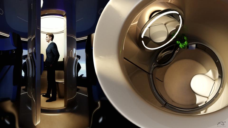 The central toilet was one of the biggest design challenges since it takes up significant space and is one of the capsule’s heaviest components.